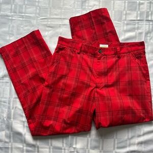 Izod Preformx Red Plaid Flatfront Golf Pants